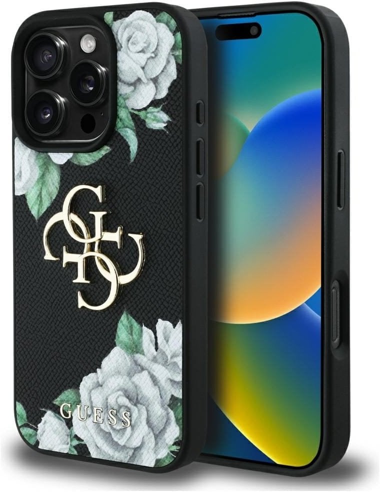 Etui Guess Grained Roses Big 4G logo do iPhone 16 Pro czarny