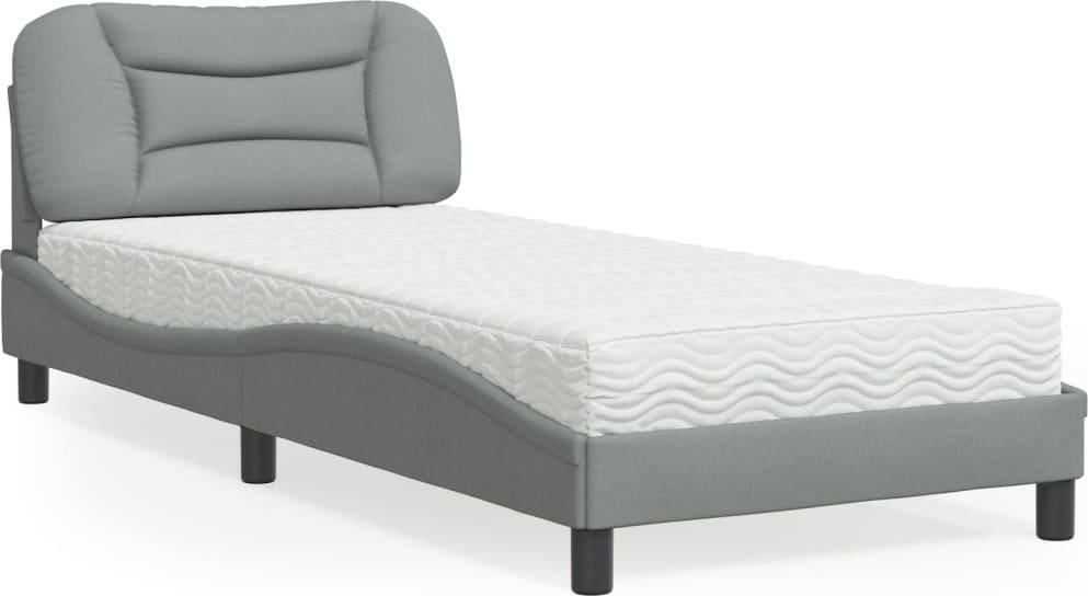 vidaXL Łóżko z materacem, jasnoszare, 90x200 cm, obite tkaniną