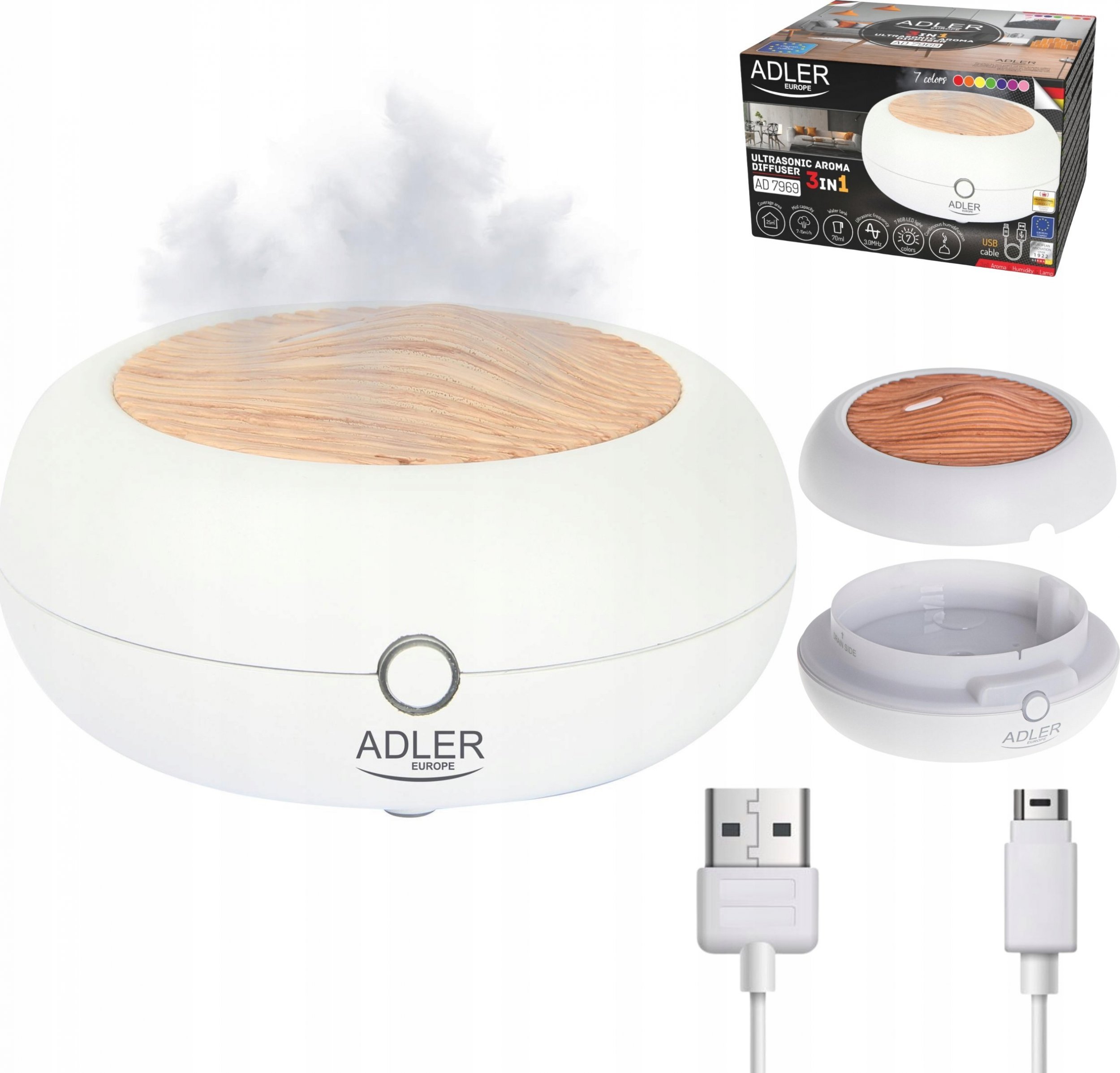 Jura Adler | AD 7969 | USB Ultrasonic aroma diffuser 3in1 | Ultrasonic | Suitable for rooms up to 25 m² | White
