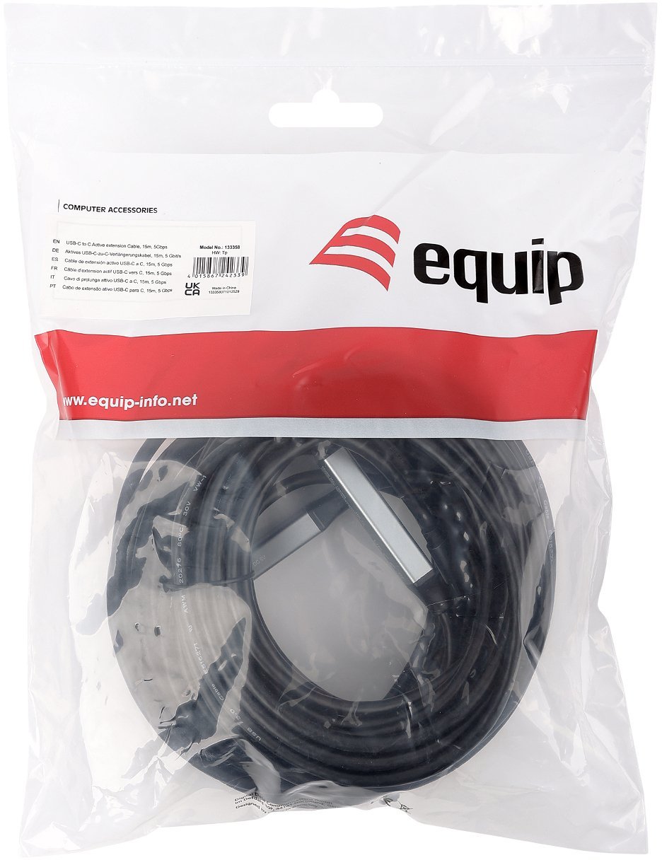Kabel USB Equip Kabel USB-C3.2->C Gen1 Aktywny rozszerzacz USB-C 15.00m czarny