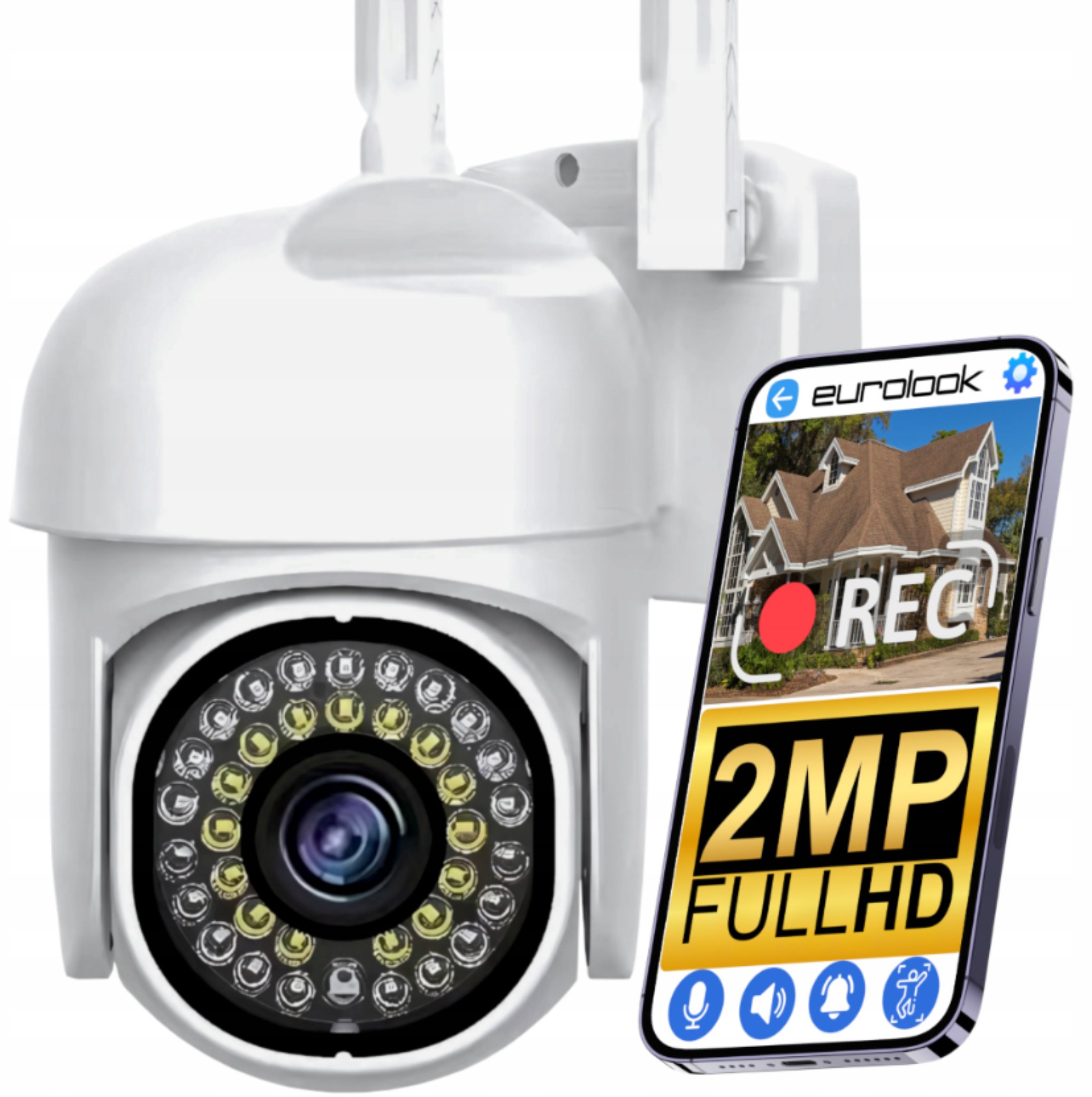 BEZPRZEWODOWA OBROTOWA KAMERA IP WIFI 2MP FHD FULLHD POWIADOMIENIA PUSH IR