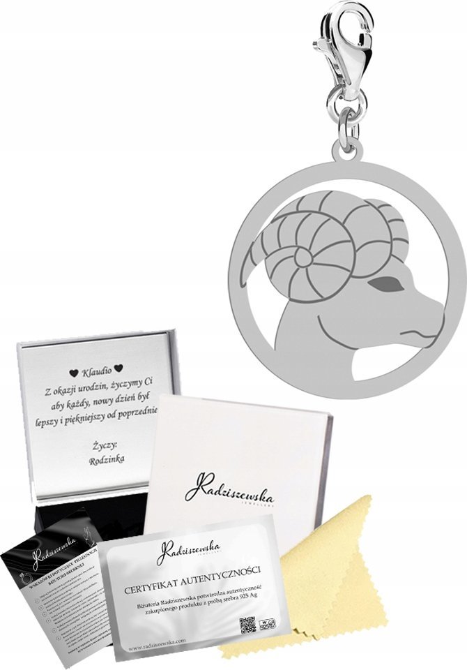 Radziszewska Jewellery Charms Znak Zodiaku Baran Srebro 925 Prezent Kobieta DEDYKACJA GRATIS