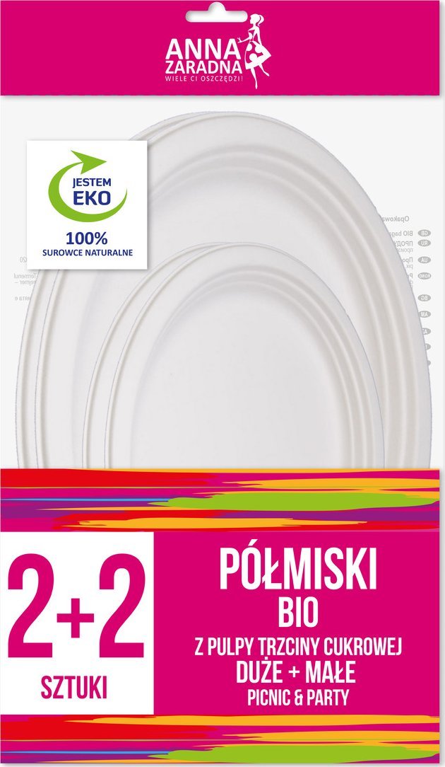 Anna Zaradna Picnic&Party Półmiski Bio z trzciny cukrowej duże 2szt + małe 2szt