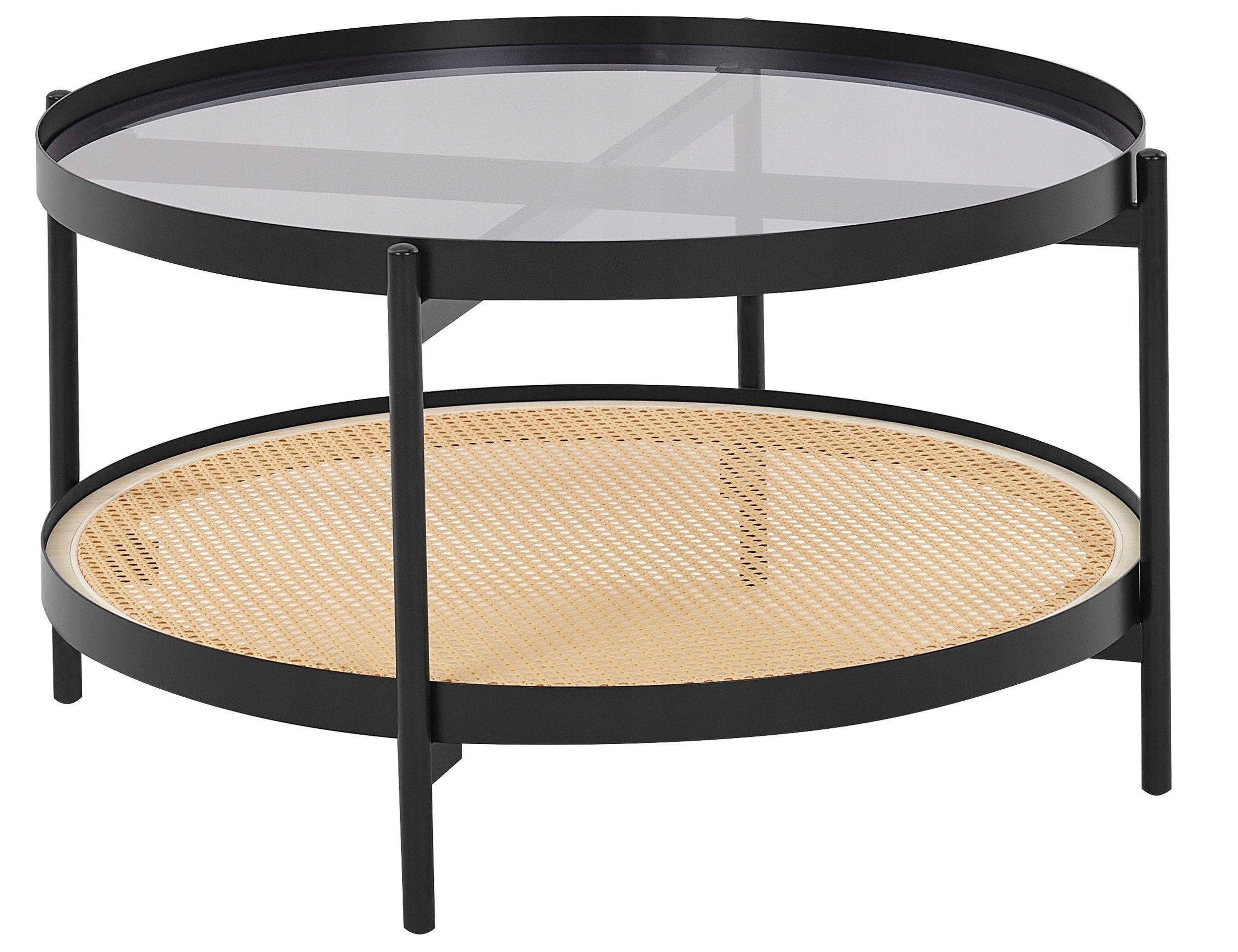 Beliani Stolik kawowy szklany jasne drewno z czarnym RENO