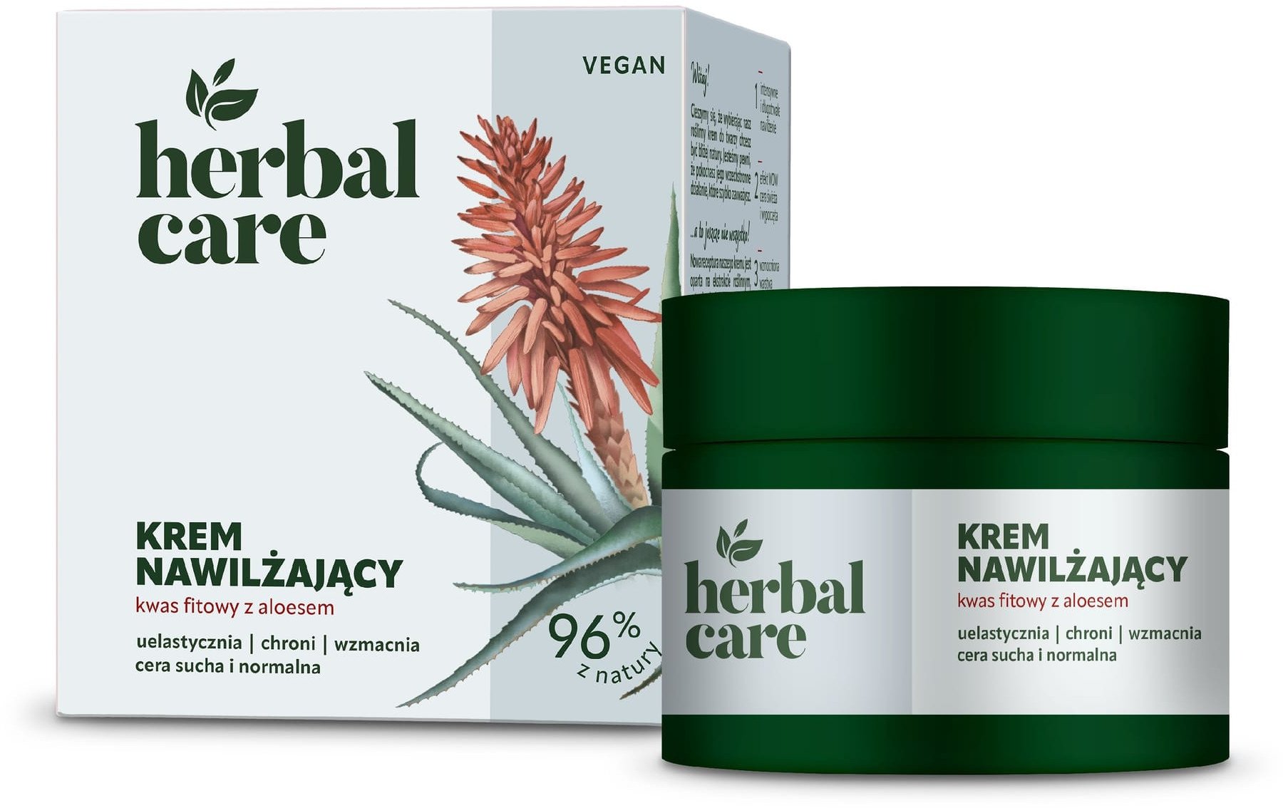 HERBAL CARE Vegan Krem nawilżający z Kwasem Fitowym i Aloesem dla cery suchej i normalnej - na dzień i noc 50 ml