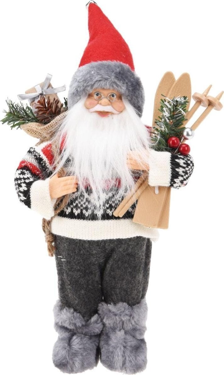 MIKOŁAJ ŚWIĄTECZNY DEKORACYJNY STOJĄCY DELUXE 30CM GREY