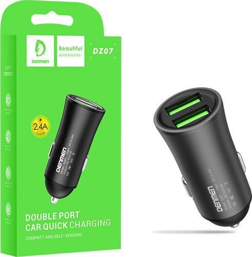 Ładowarka ŁADOWARKA SAMOCHODOWA 12W CZARNA DENMEN 2.4A 2400mAh DUAL FAST CHARGING DZ07 ALUMINIOWA