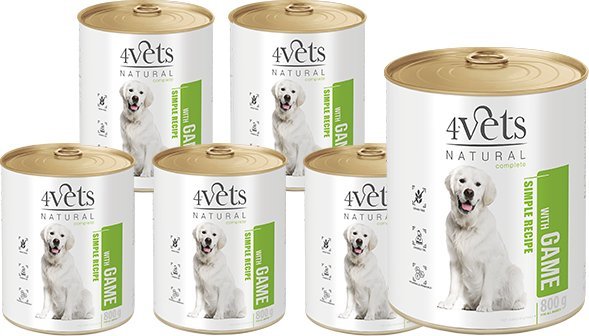 Mokra karma 4Vets Natural dla psa z dziczyzną puszka 12 x 800 g