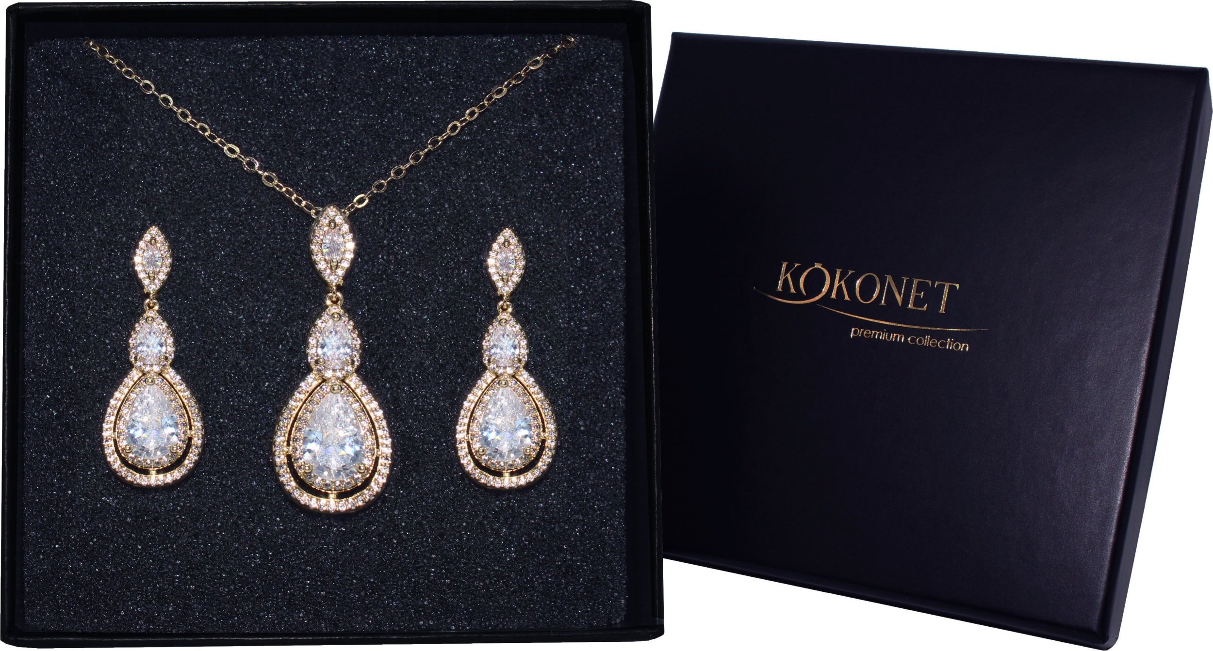 KOKONET Kolczyki naszyjnik zestaw dla PANNY MŁODEJ pudełko