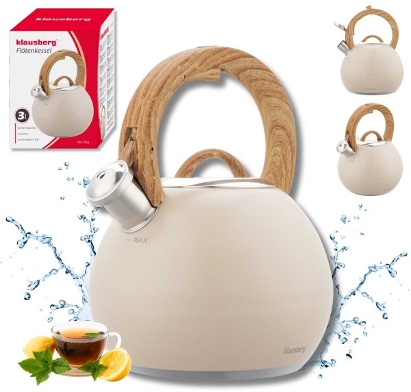 Klausberg CZAJNIK STALOWY Z GWIZDKIEM 3L KB-7956 BEŻOWY MAT