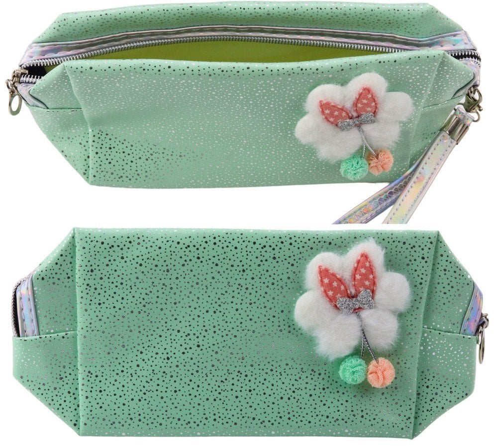 Piórnik Kosmetyczka Kokardka Połyskujące Drobinki Turkusowy Miętowy