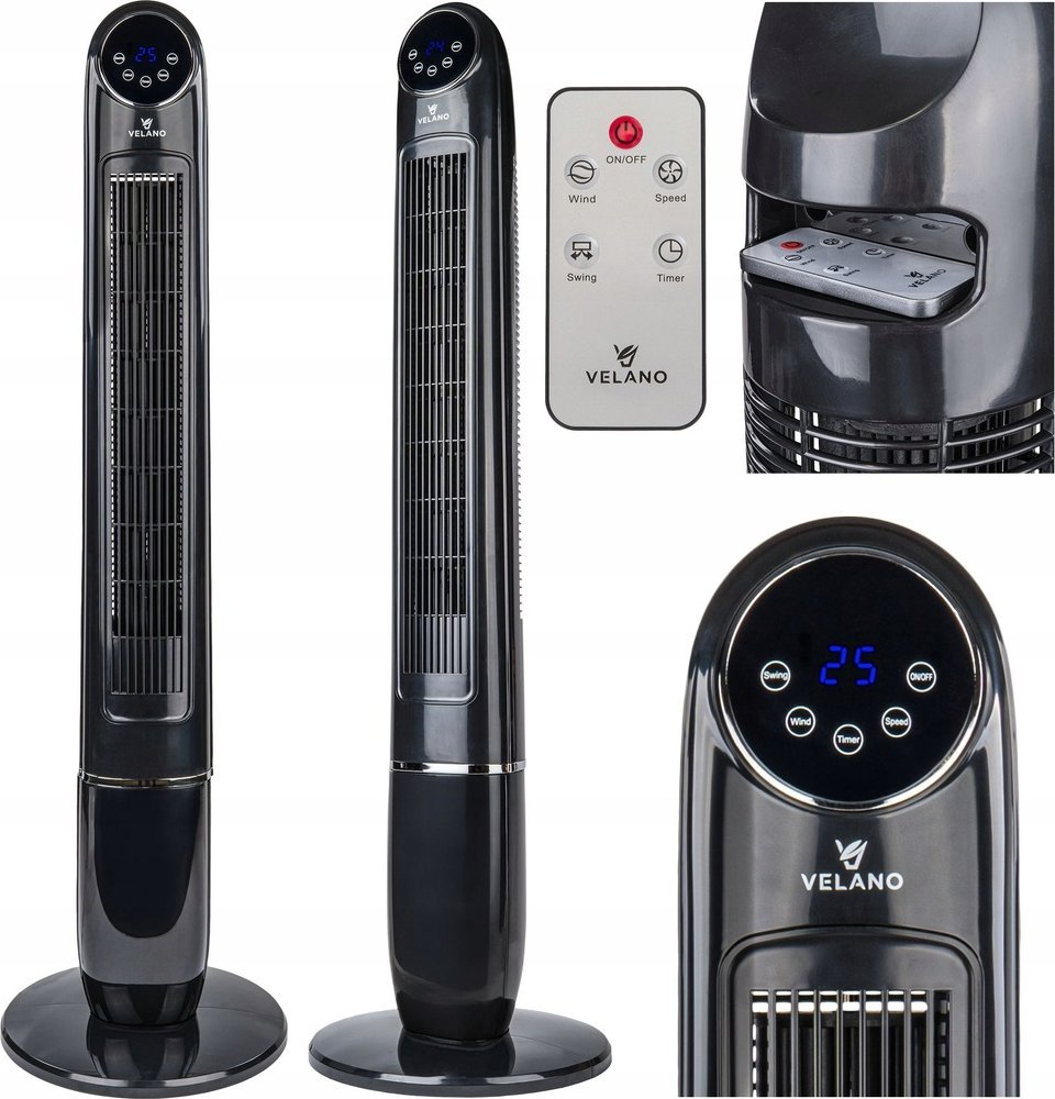 WENTYLATOR KOLUMNOWY PODŁOGOWY OSCYLACJA TIMER WYŚWIETLACZ LCD PILOT