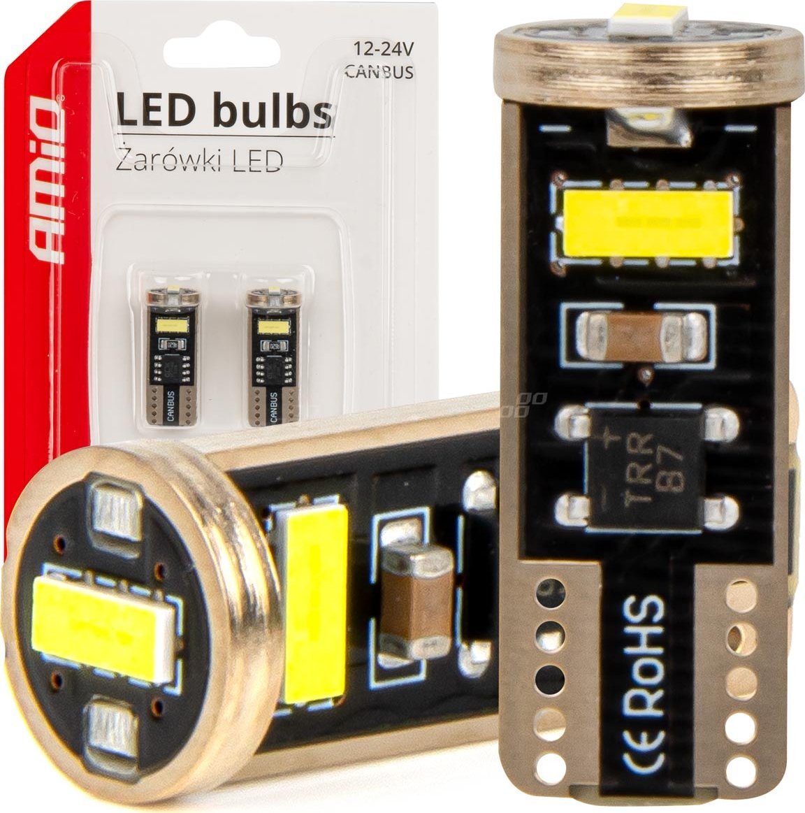 AMiO Żarówki led canbus t10e w5w 3x2055 smd white 12v 24v amio-03720