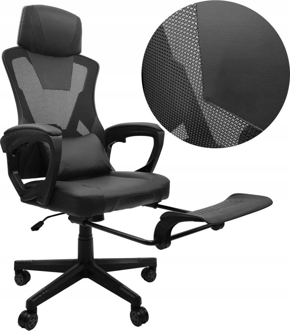 Fotel kontrast Fotel biurowy gamingowy obrotowy dla graczy KG100 + podnóżek czarny