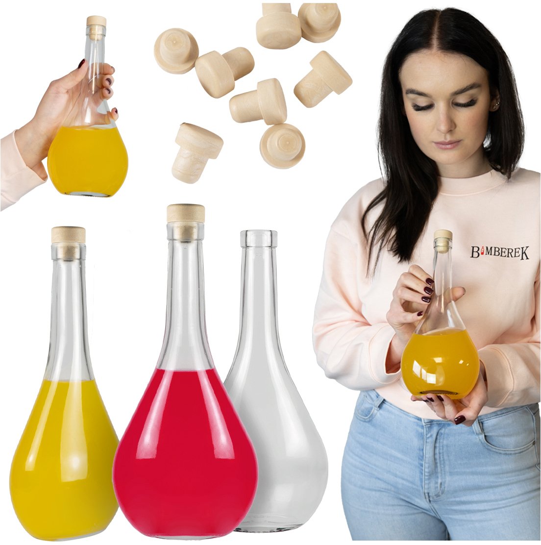 5x Butelki ŁEZKA 500ml Butelka Szklana Na Nalewki Alkohol Wino Bimber 0,5l