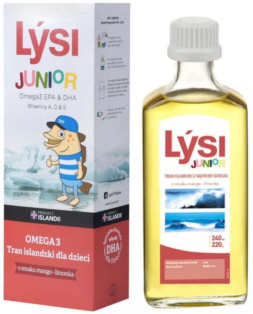LYSI_Junior Tran Islandzk suplement diety Mango-Limonka 240ml