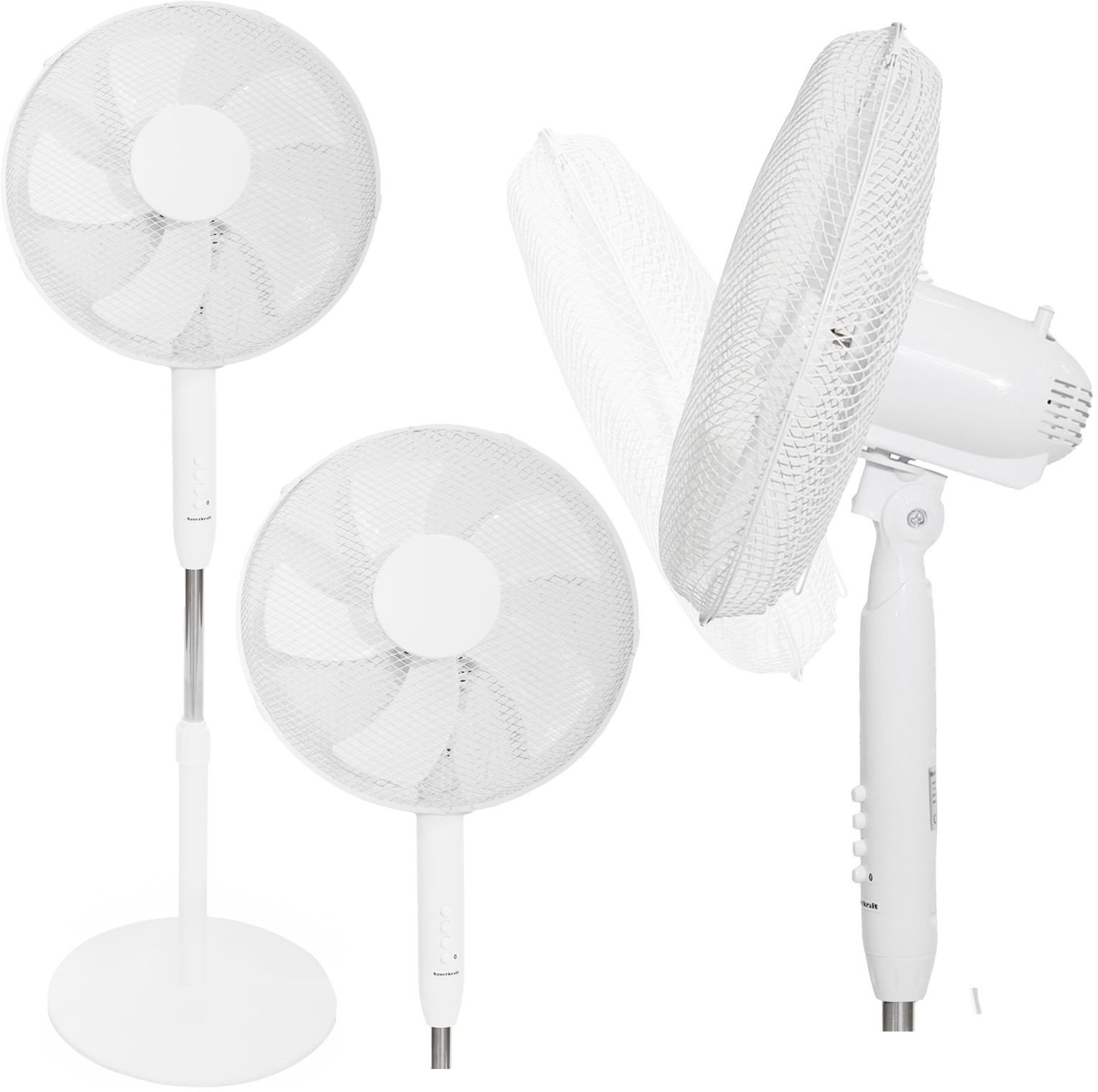 Wentylator podłogowy wiatrak stojący 5 łopatek mocny cichy 3 tryby regulacja 45W biały Bauerkraft