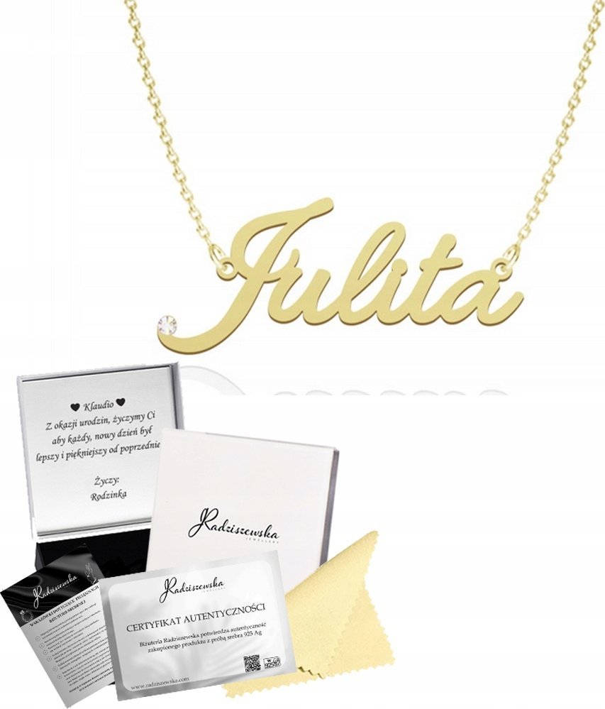 Radziszewska Jewellery Złoty Naszyjnik z imieniem Julita Srebro 925 Prezent ŻYCZENIA GRATIS