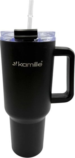 Kamille STALOWY KUBEK TERMICZNY TERMOS 1200ml Z RĄCZKĄ I SŁOMKĄ KM-2172