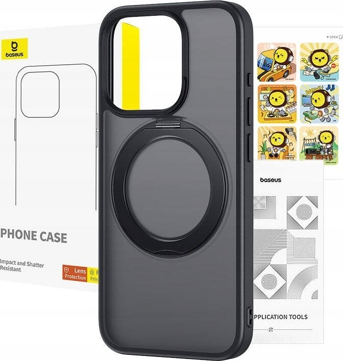 Baseus Etui Baseus SkyRing Magnetic ze stojakiem dla iP 14 Pro Max + szkło hartowane i zestaw czyszczący (czarny)