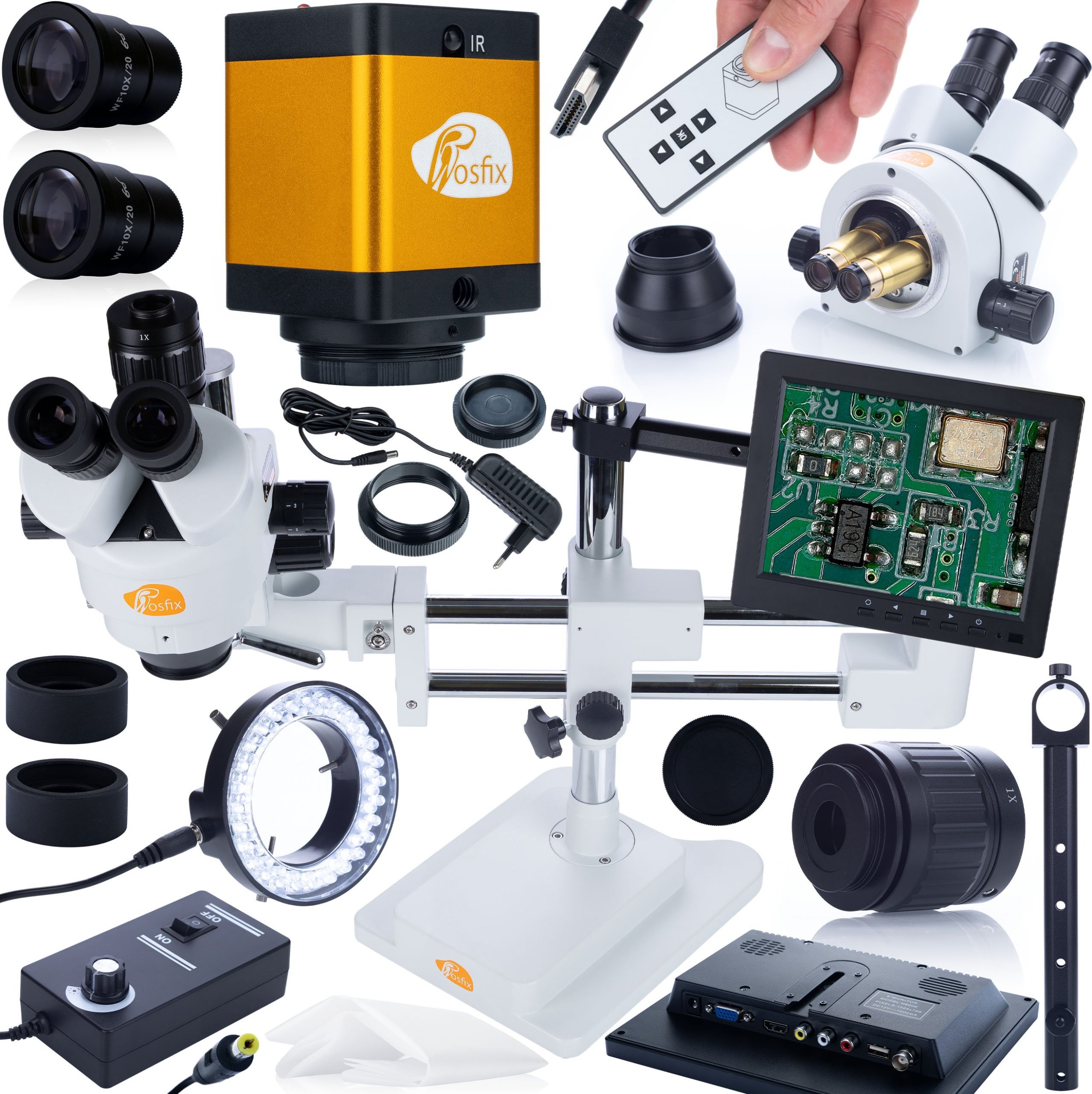 Mikroskop Rosfix MIKROSKOP STEREOSKOPOWY TRINOKULAROWY SUWNICA OŚWIETLACZ KAMERA ZESTAW XXL