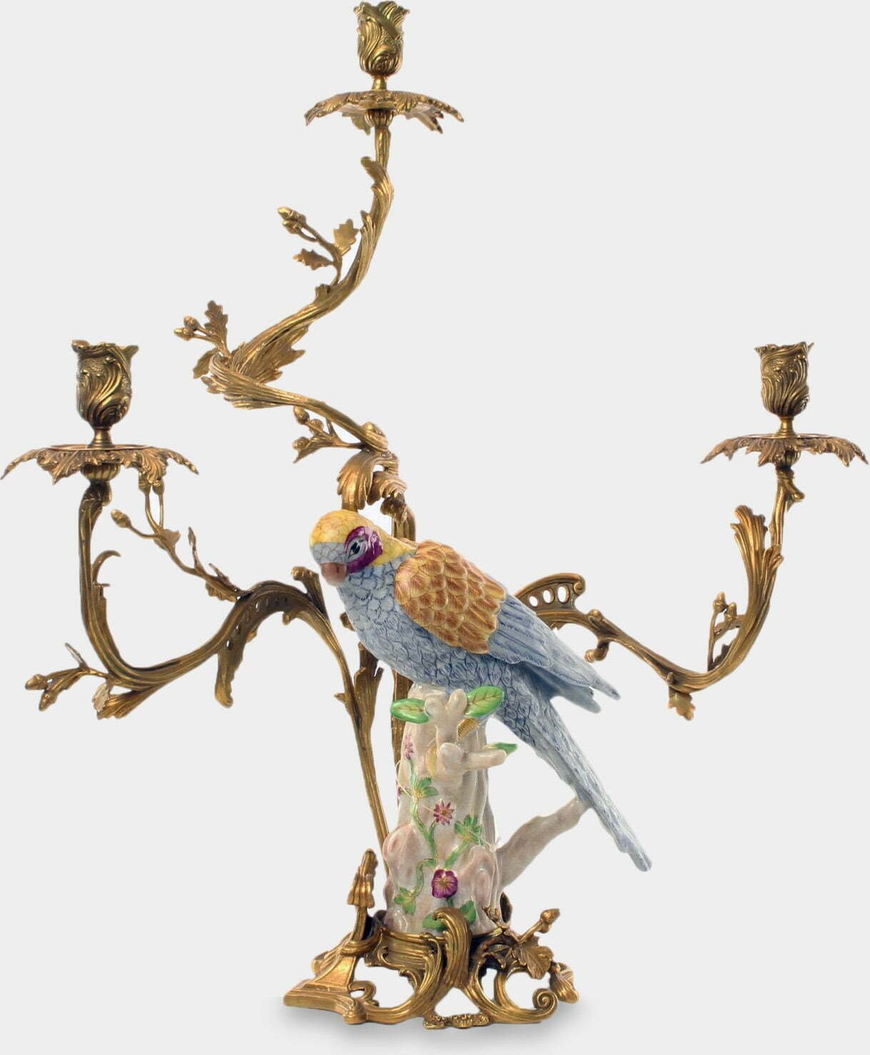 rzezbyzbrazu Kandelabr Trzyramienny z Papugą Lewy