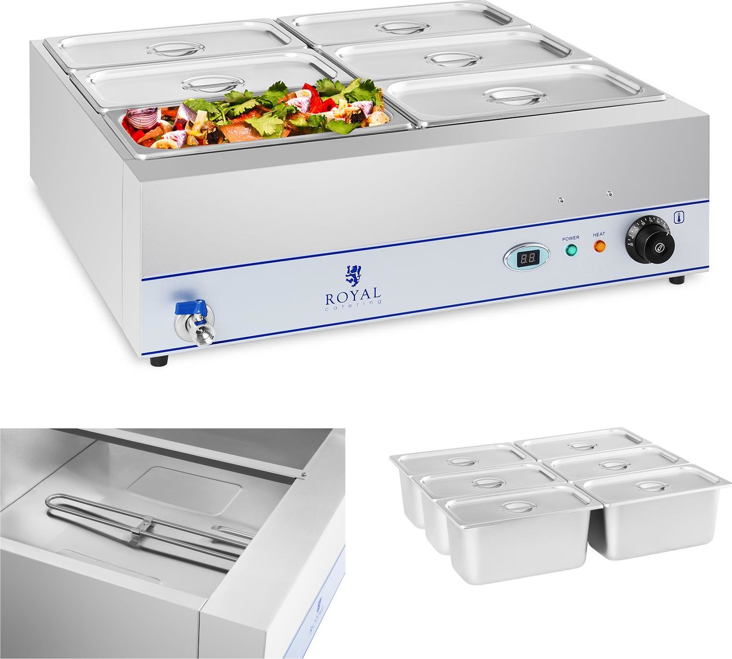 Royal Catering Bemar podgrzewacz wodny z kranem 6 x GN 1/3 2000W 230V Royal Catering Bemar podgrzewacz wodny z kranem 6 x GN 1/3 2000W 230V Royal Cate
