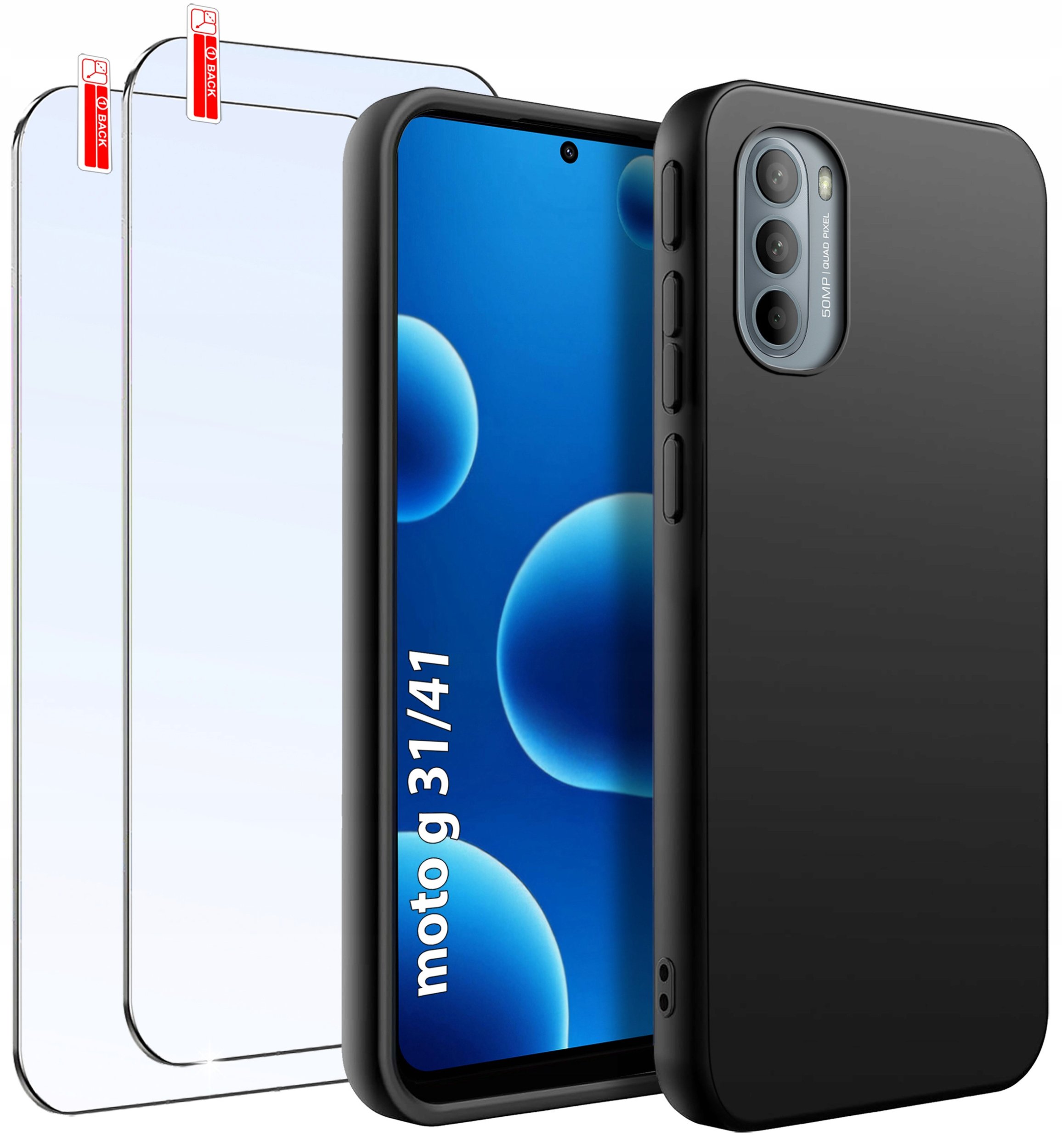 ZESTAW Etui do Motorola G31|G41 Matowe Czarne Silikon Slim + 2 SZTUKI SZKŁO