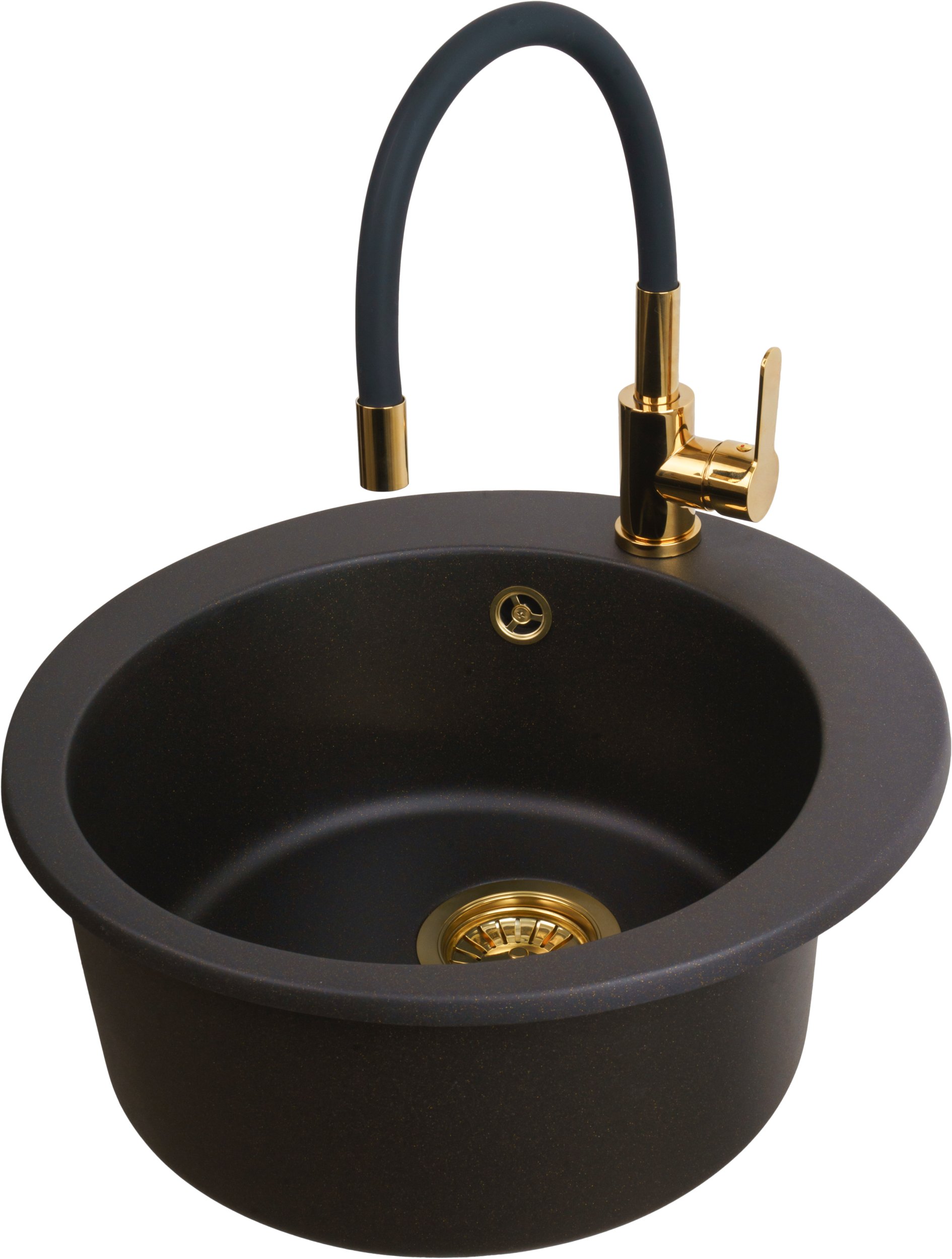 Zlewozmywak jednokomorowy VIVA czarny złoty metalik + bateria flex