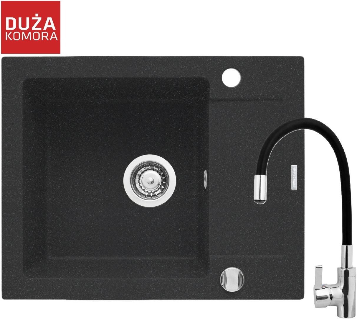 Pyramis Zlew. MIDO (62x50) 1B 1D czarny + Bateria FLESSI