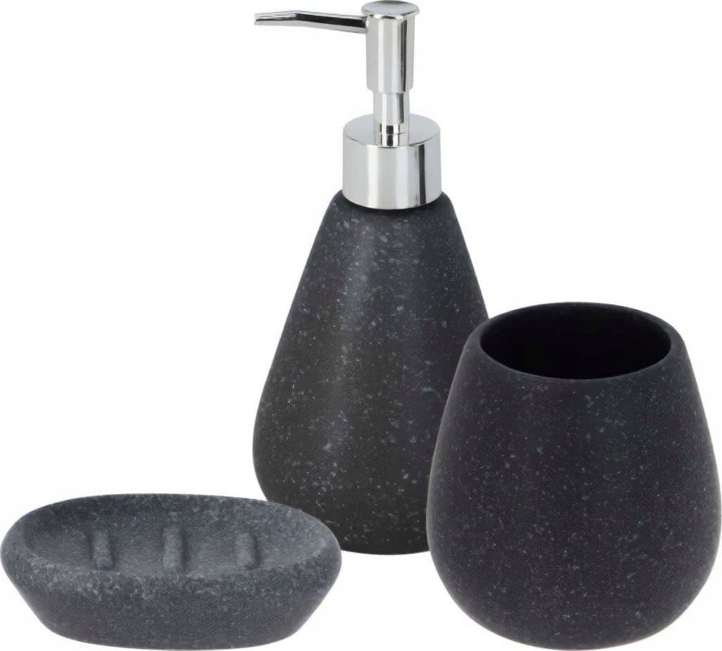 Zestaw akcesoriów łazienkowych: dozownik, mydelniczka i kubek