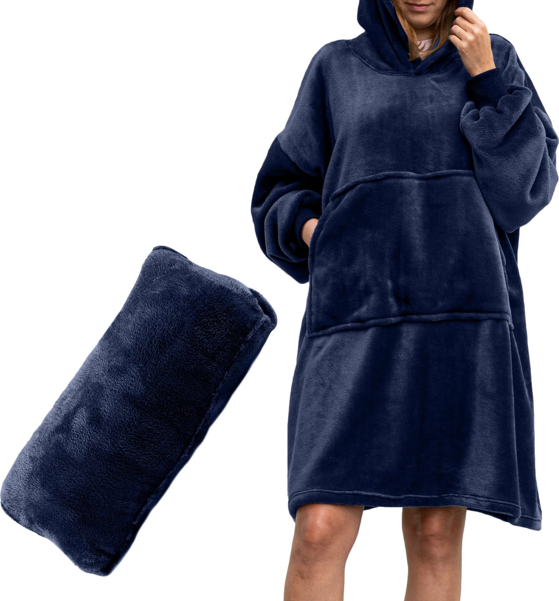 Froster Bluzair Bluza Koc z Kapturem XXL Ciepła Granat 4w1