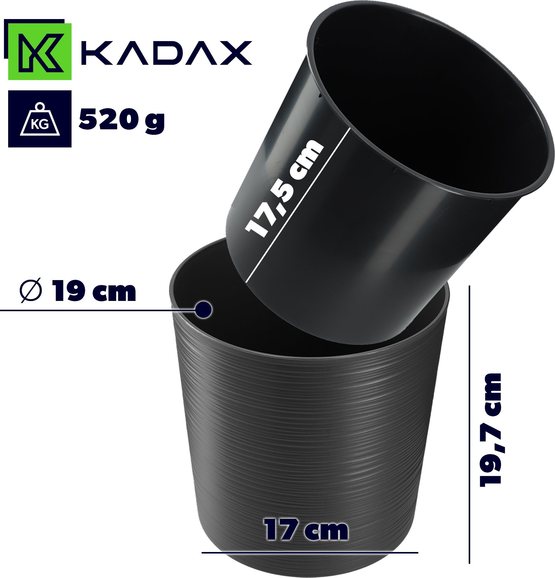 KADAX Doniczka Donica Na Kwiaty 19cm Osłonka Z Wkładem Kwietnik Plastikowa Grafit
