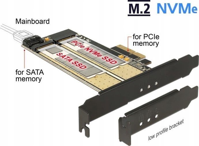 Karta sieciowa Delock PCIe-Card x4 > M2 KeyB + NVMe M.2 KeyM LowProfile