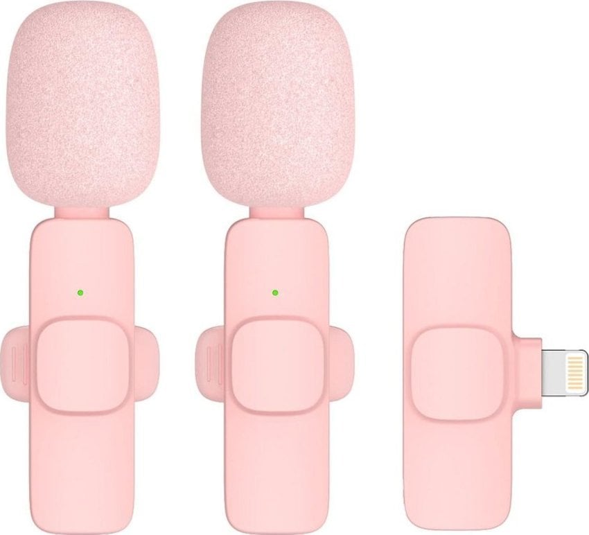 Mikrofon krawatowy bezprzewodowy Lightning podwójny (2 w zestawie) K1 różowy