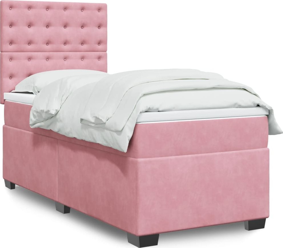 vidaXL Łóżko kontynentalne z materacem, różowe, aksamit, 90x190 cm