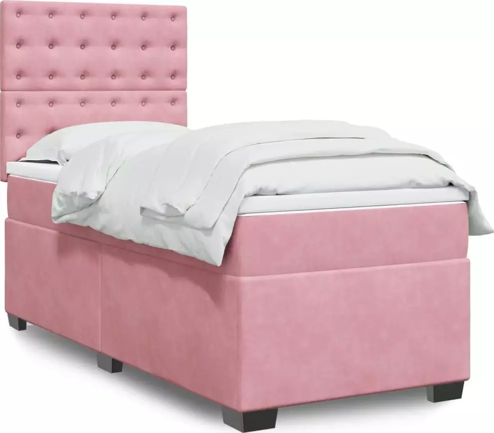vidaXL Łóżko kontynentalne z materacem, różowe, aksamit, 90x190 cm