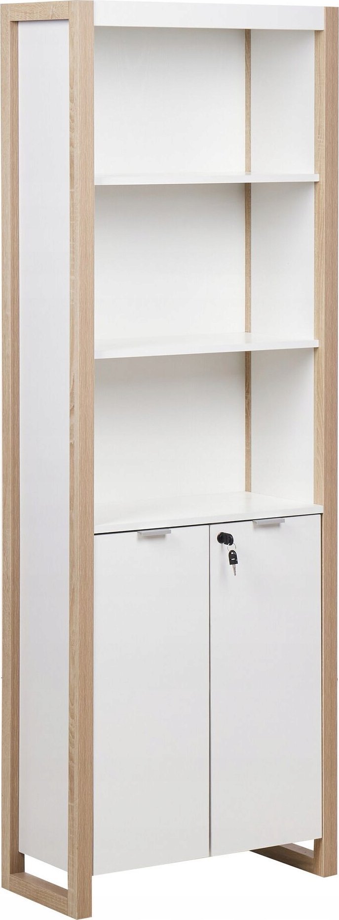 Beliani Regał z zamykaną szafką jasne drewno z białym JOHNSON