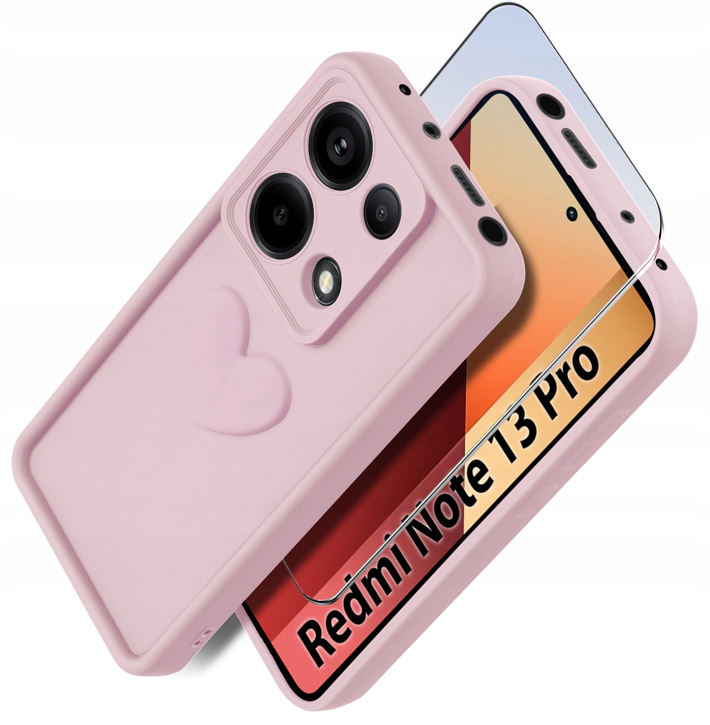 Etui do Xiaomi Redmi Note 13 Pro 4G silikonowe MATOWE serce + Szkło 9H