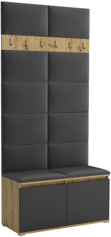 Tapicerowana garderoba Noris I - kolor artisan z czarnym frontem + tkanina Trinity 15