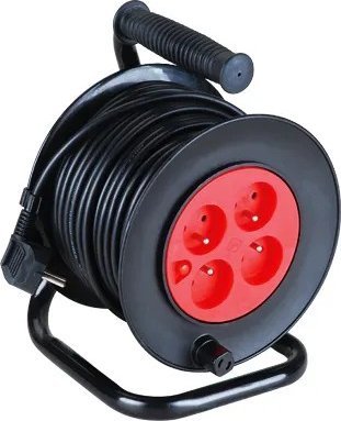 Aigostar Przedłużacz bębnowy z 4 gniazdami typu francuskiego 3G 1.0m 25 m czarny Zwijacz kabla z 4 gniazdami typu francuskiego 3G 1.0m 25 m czarny