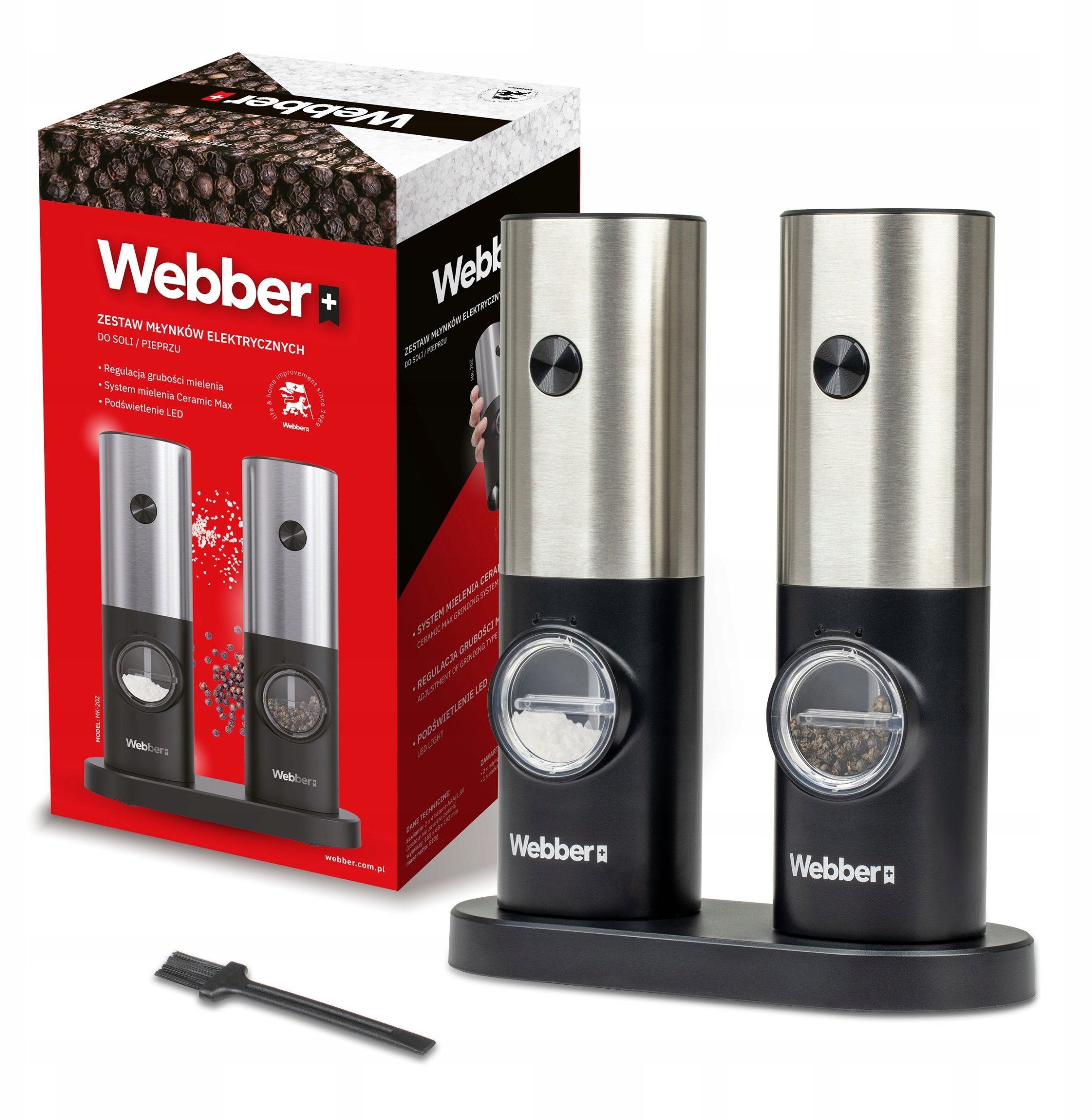 MŁYNEK DO PIEPRZU I SOLI ELEKTRYCZNY na BATERIE MŁYNEK DO SOLI 2 SZT WEBBER