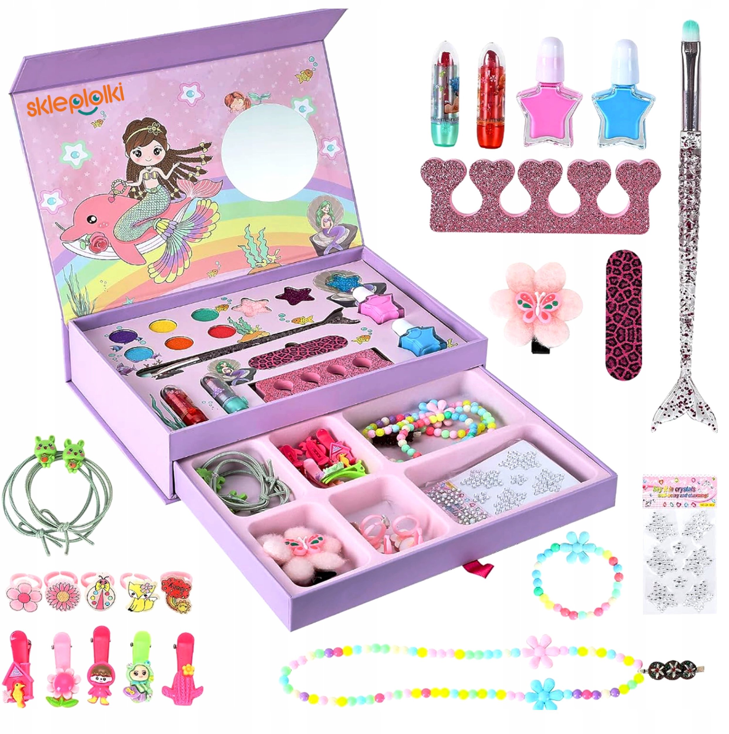 ZESTAW PIĘKNOŚCI KOSMETYKÓW BRANSOLETEK DLA DZIECI MAKEUP MALOWANIE LAKIERY