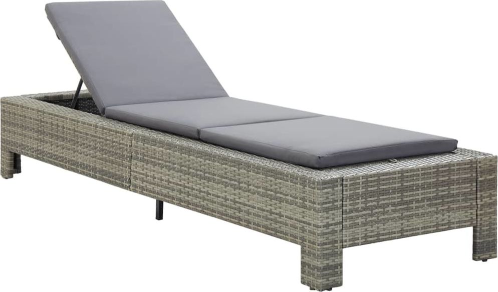 vidaXL leżak z poduszką, szary, polirattanowy (46236)