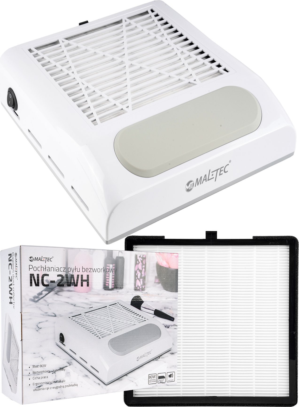 Maltec Pochłaniacz Pyłu Do Paznokci Bezworkowy 80W