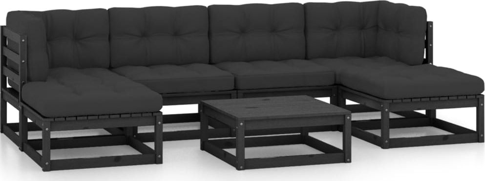 vidaXL 7-cz. zestaw wypoczynkowy do ogrodu, z poduszkami, czarny