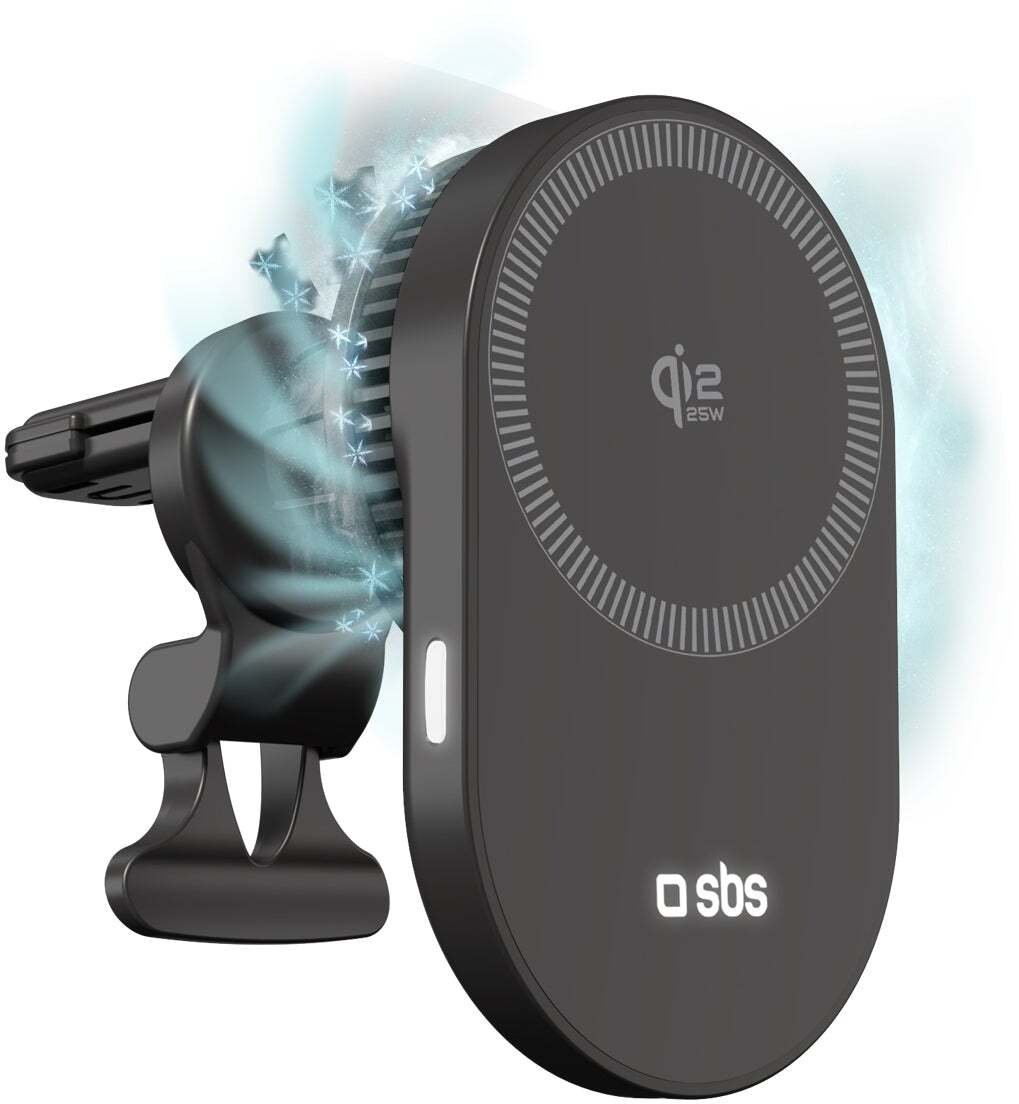 Uchwyt magnetyczny SBS z ładowarką bezprzewodową Qi2.2 25W z chłodzeniem aktywnym - czarny