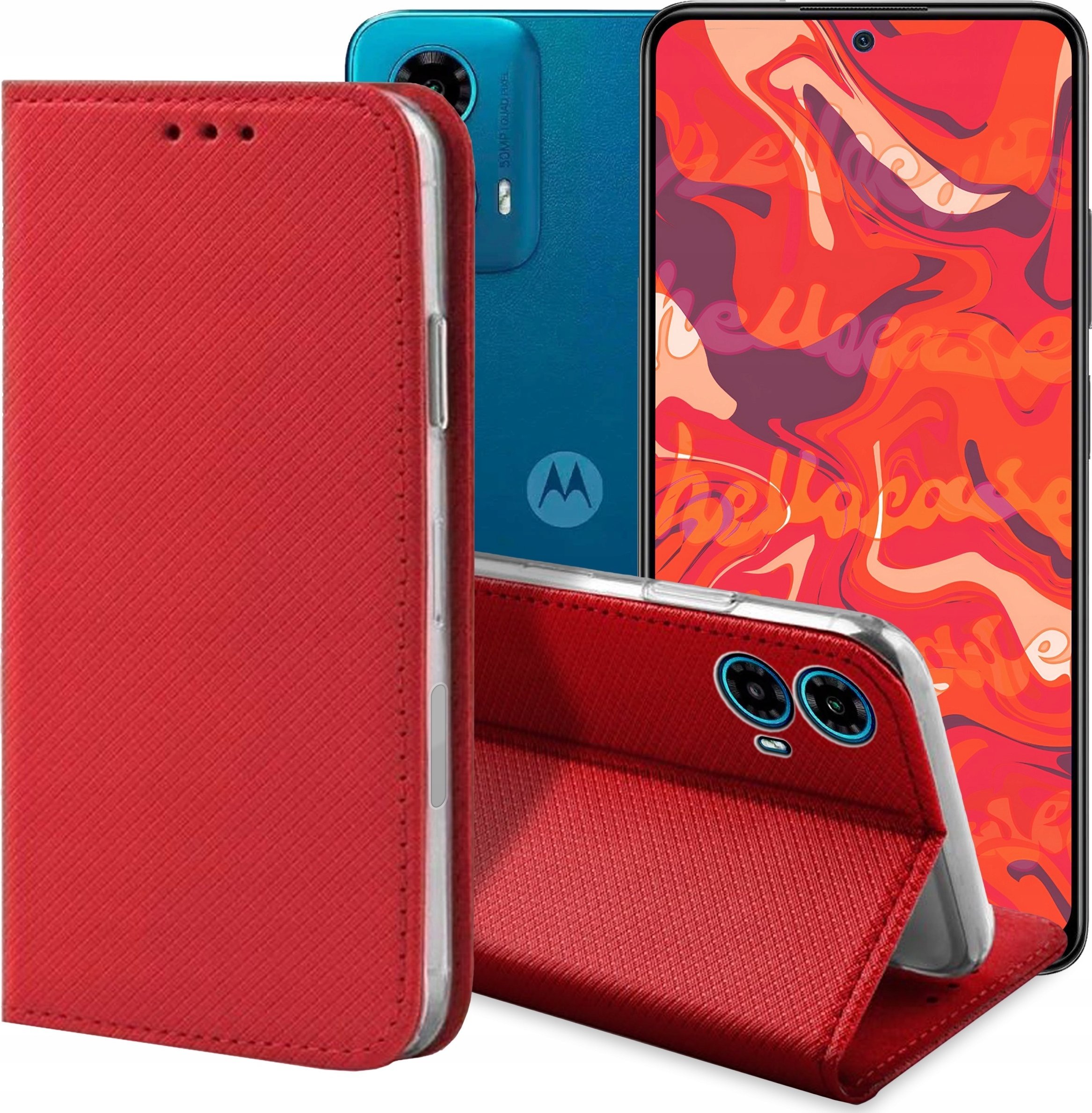 ETUI Z KLAPKĄ DO MOTOROLA MOTO G34 5G CZERWONE ZAMYKANE MAGNETYCZNE CASE