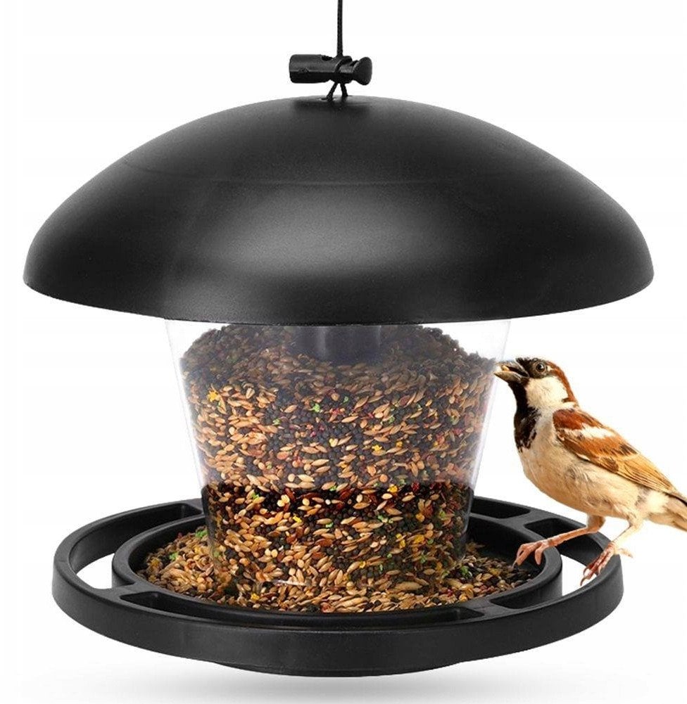 Karmnik dla ptaków / budka na karmę ziarno czarny