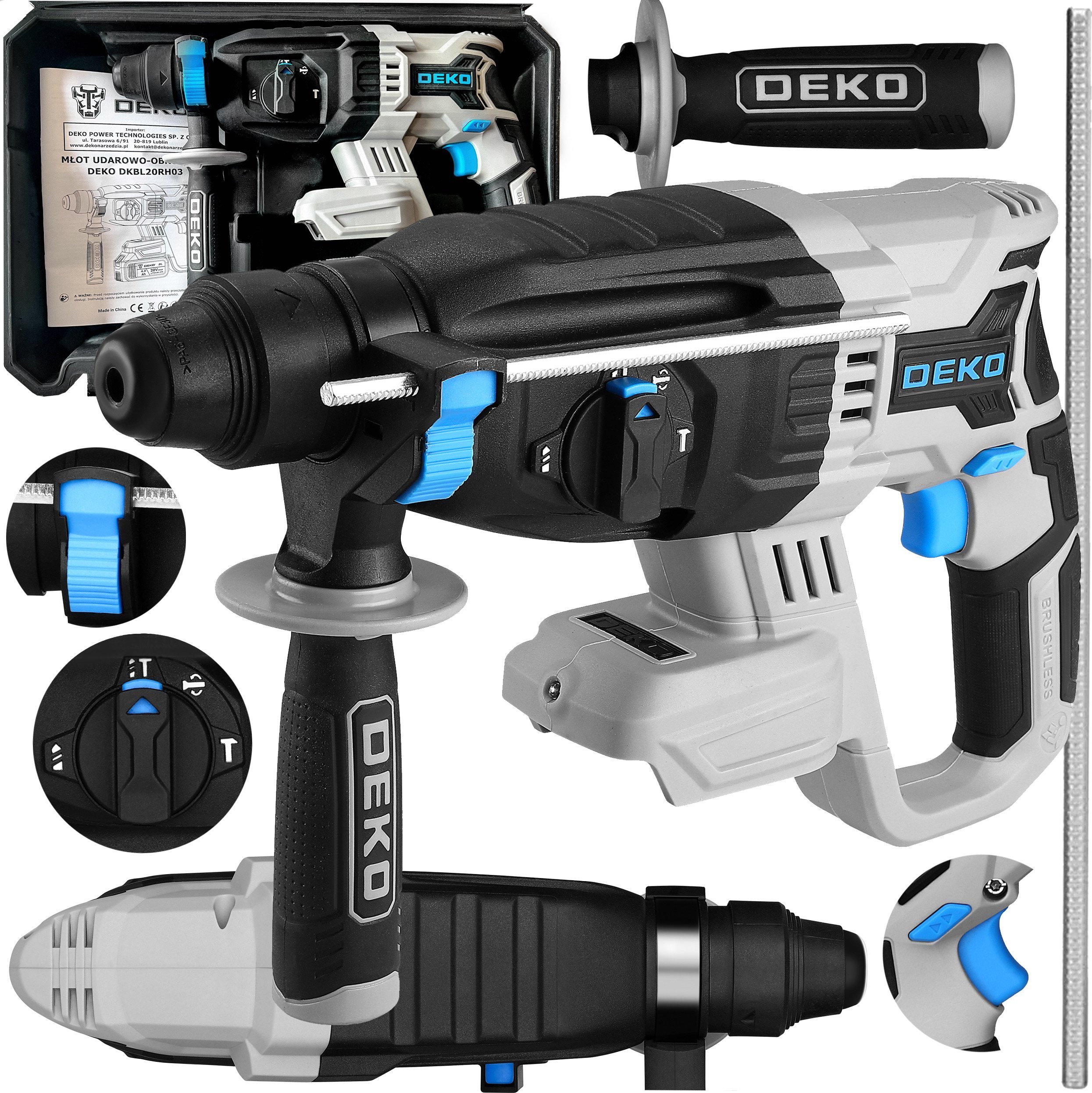 Deko DEKO DKBL20RH03-S0 MŁOT UDAROWY MŁOTOWIERTARKA AKUMULATOROWA UDAROWA SDS+ WALIZKA 3J DEKO